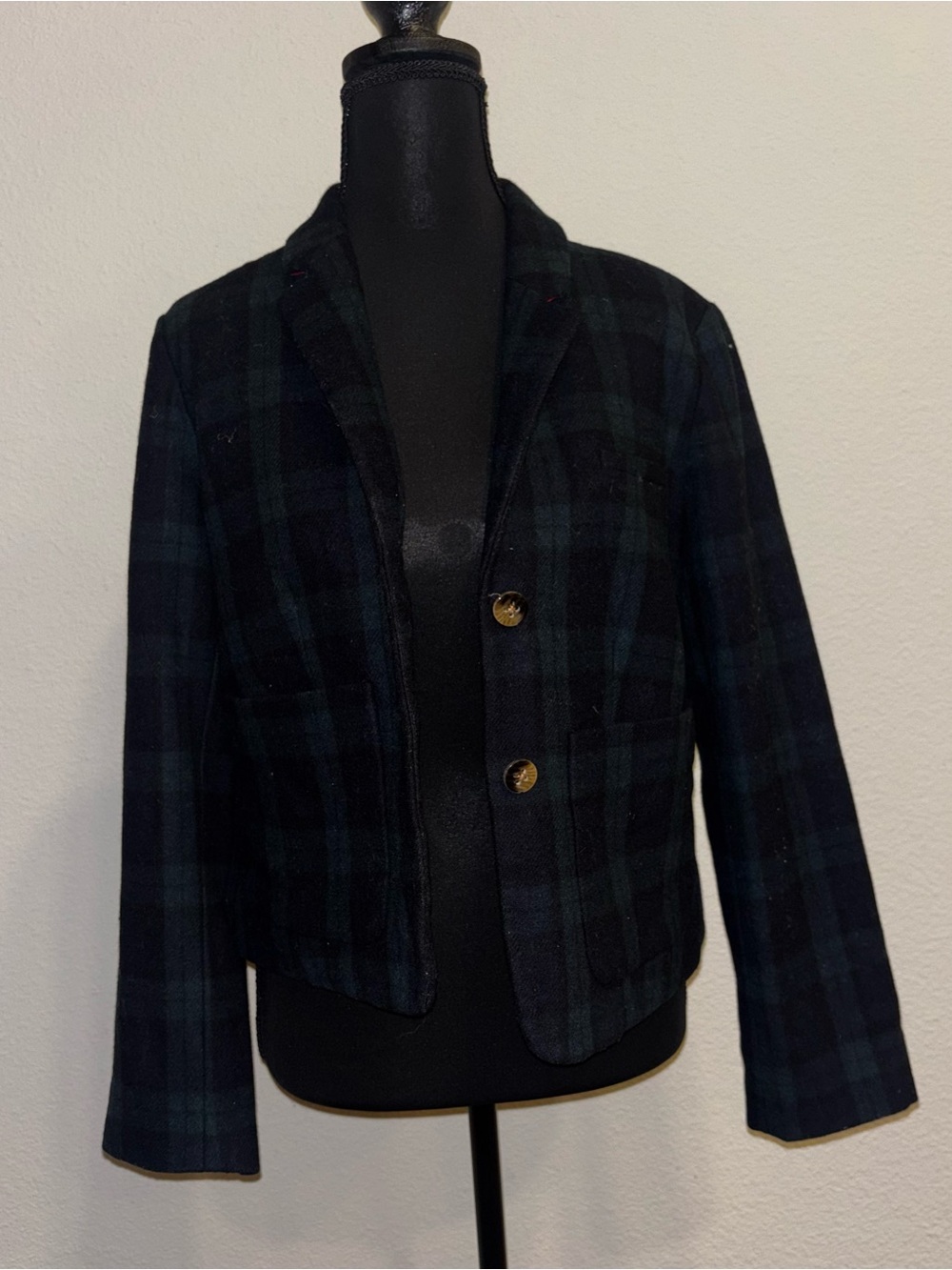 Cartonnier Anthropologie Black Watch Plaid Wool Blazer Jacket Size 10